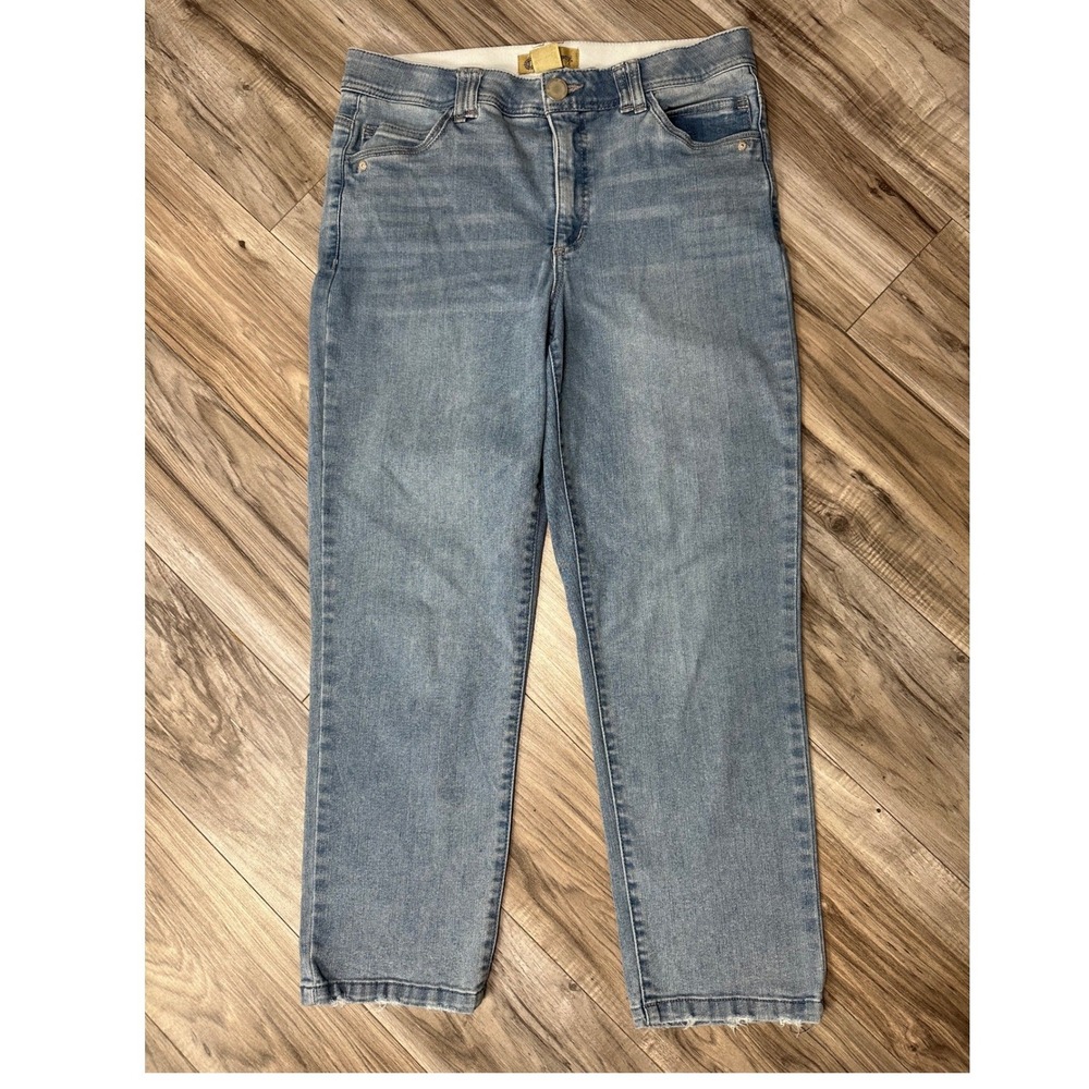 Democracy Ab Technology Straight Leg Jeans Blue Medium Wash Raw Hem Size 14